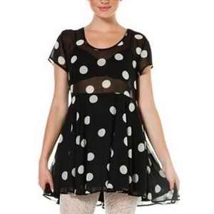 Show Me Your Mumu Retro Polka Dot Black Cream Short Sleeve Mini Skater Dress